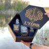 LYONS Whisky Decanter set (Wooden box + Decanter + 4 Glasses + 4 Coasters)
