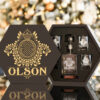 OLSON Whisky Decanter set (Wooden box + Decanter + 4 Glasses + 4 Coasters)
