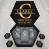 CLARKE Name - Personalized Whiskey Glasses And Decanter Set - Best Man Gift, Groomsman Gift, Wedding Gift, Boy Friend Gift Idea