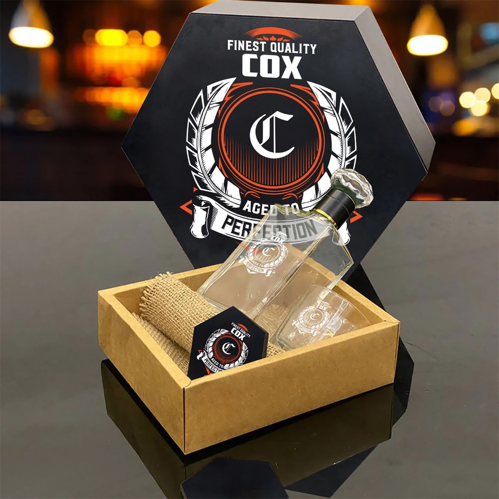 Aged to Perfection Personalized Whiskey Glass And Decanter Gift Set COX Name Wine Decanter Set